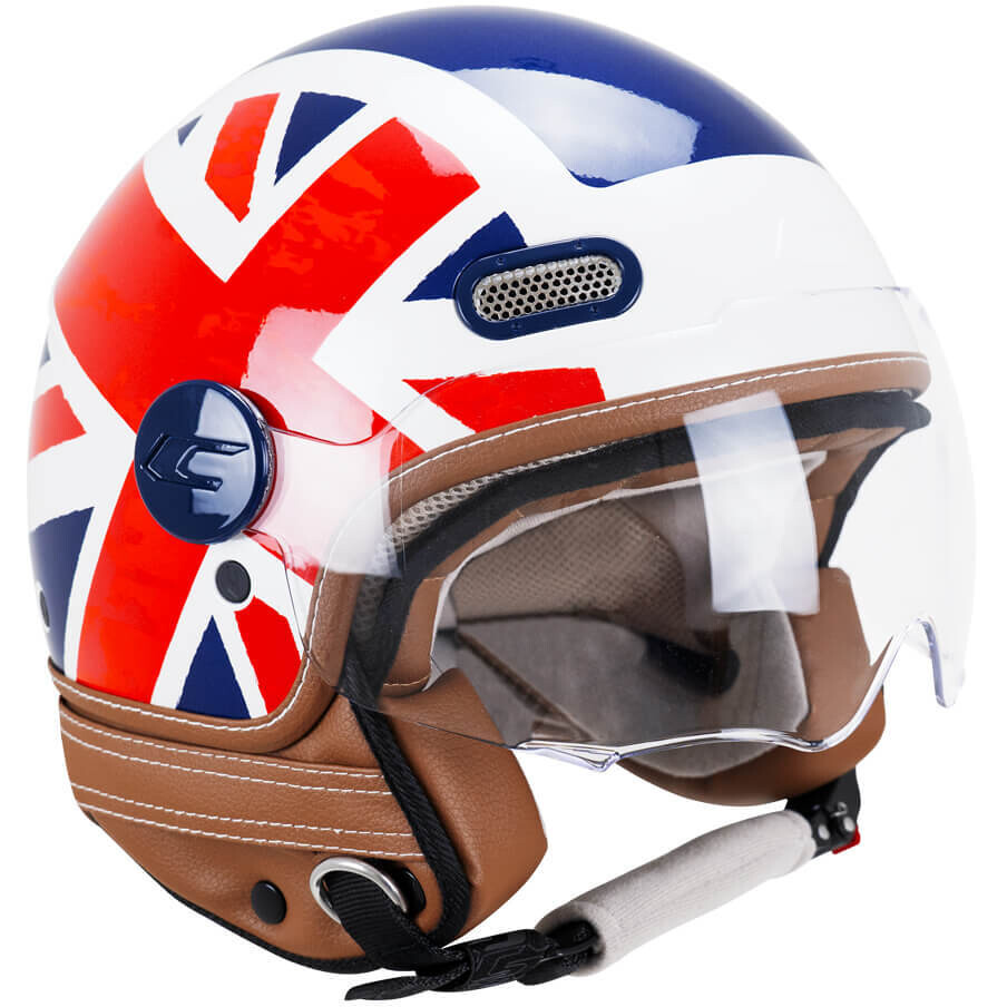 CGM 191K PIX UK White Blue Red Jet Motorcycle Helmet with contoured shape