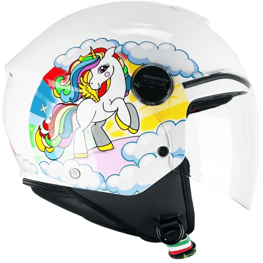 CGM 261D MINI DREAMS Kids Jet Motorcycle Helmet White Fuchsia Light Blue