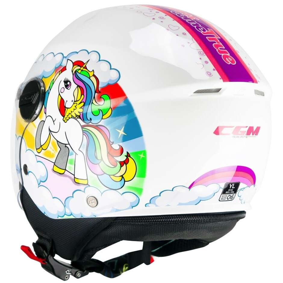 CGM 261D MINI DREAMS Kids Jet Motorcycle Helmet White Fuchsia Light Blue
