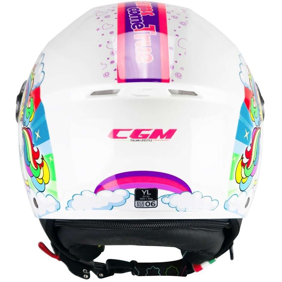 CGM 261D MINI DREAMS Kids Jet Motorcycle Helmet White Fuchsia Light Blue