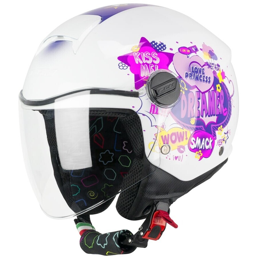 CGM 261g MINI COMICS Child Jet Motorcycle Helmet Fuchsia White