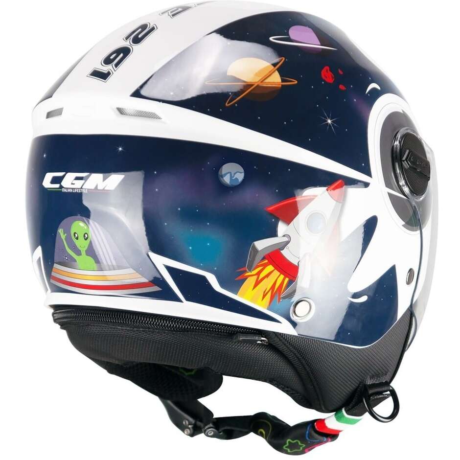 CGM 261S MINI SPACE Kinder-Jet-Motorradhelm Blau Weiß