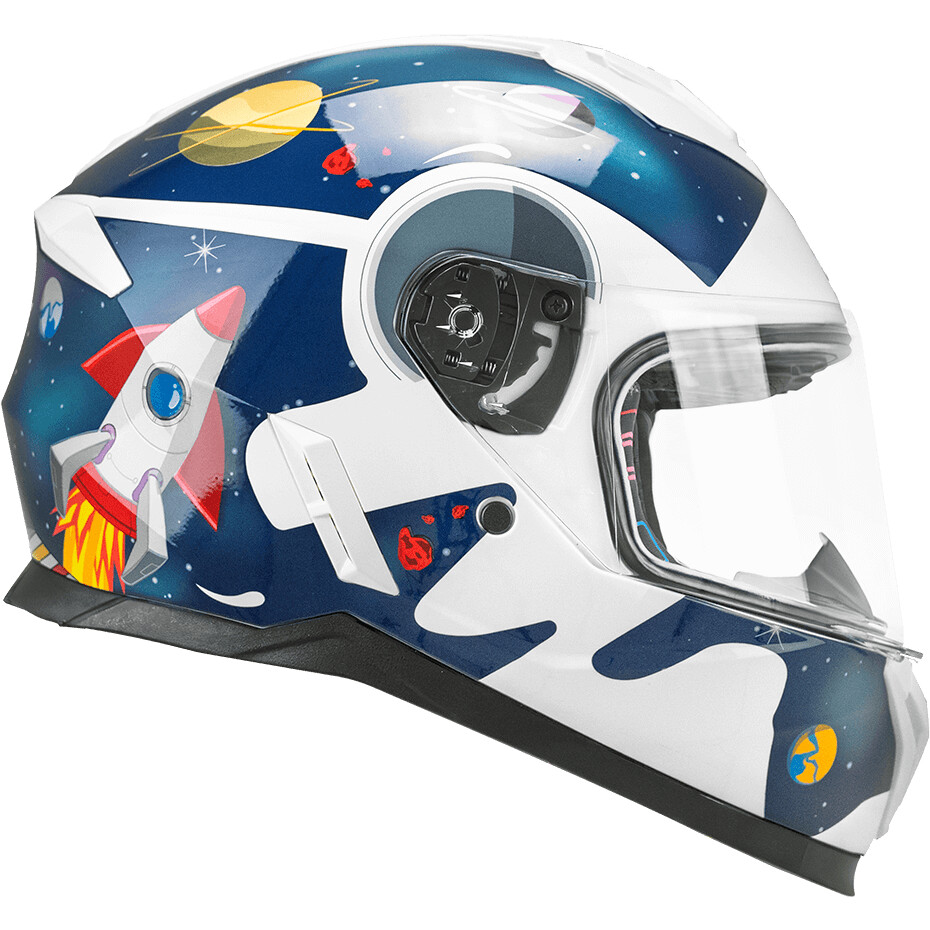 CGM 265S MICRO SPACE Full Face Motorcycle Helmet for Kids, Blue and White