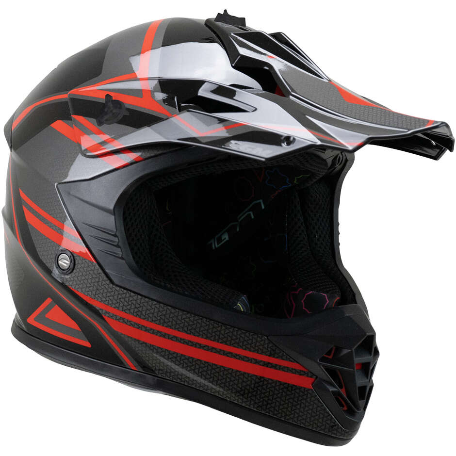 CGM 267G DIRT-X FURY Kids Cross Motorcycle Helmet Black Grey Red