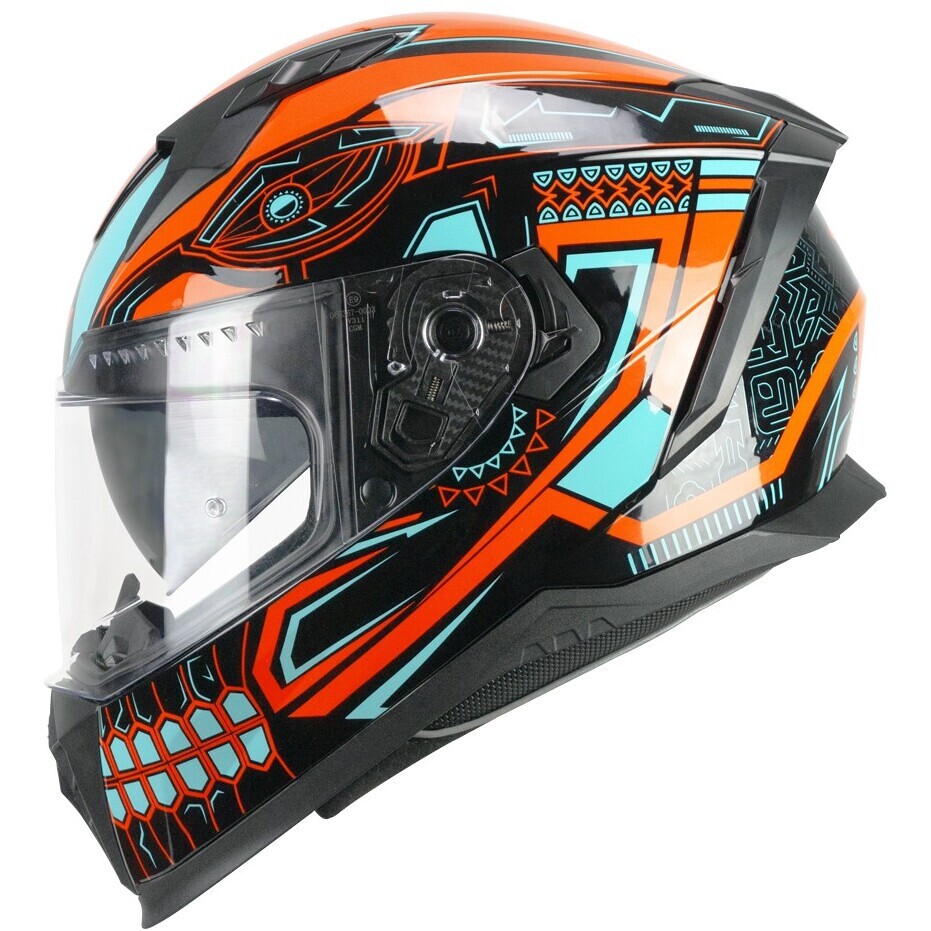 CGM 311M BLAST MAYA Full Face Motorcycle Helmet Black Orange Light Blue