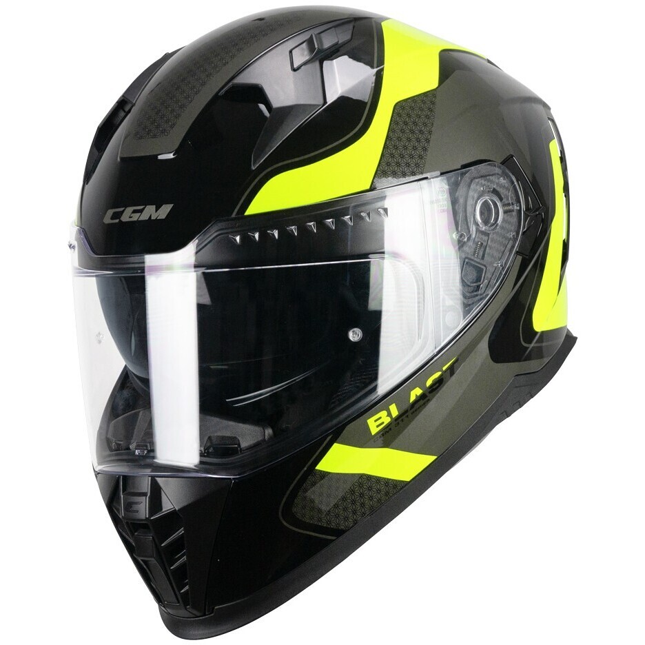 CGM 311R BLAST RACE Integraler Motorradhelm Schwarz Fluo Gelb