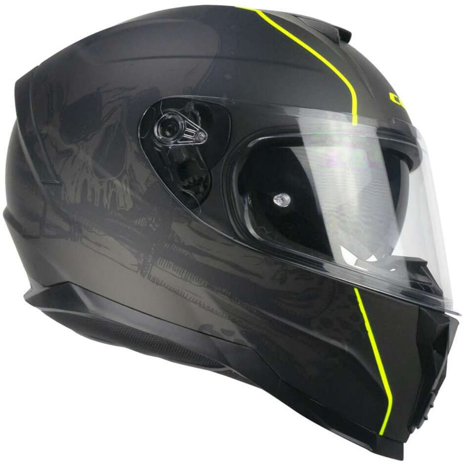 CGM 321S ATOM SKULL Integral Motorcycle Helmet Black Matt Fluo Yellow