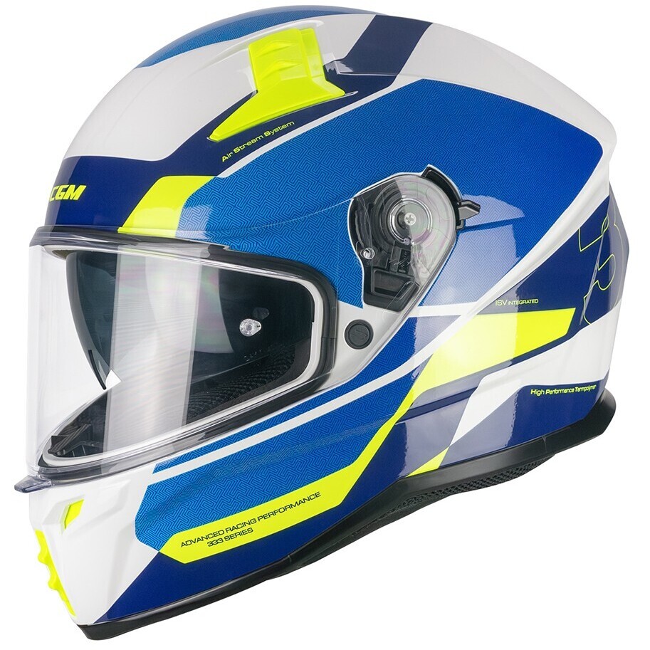 CGM 333G ONYX SPORT Full Face Motorcycle Helmet Blue Fluorescent Yellow