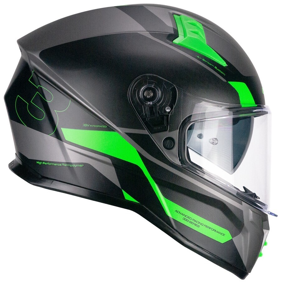 CGM 333G ONYX SPORT Full Face Motorcycle Helmet Grey Green Fluorescent Matt