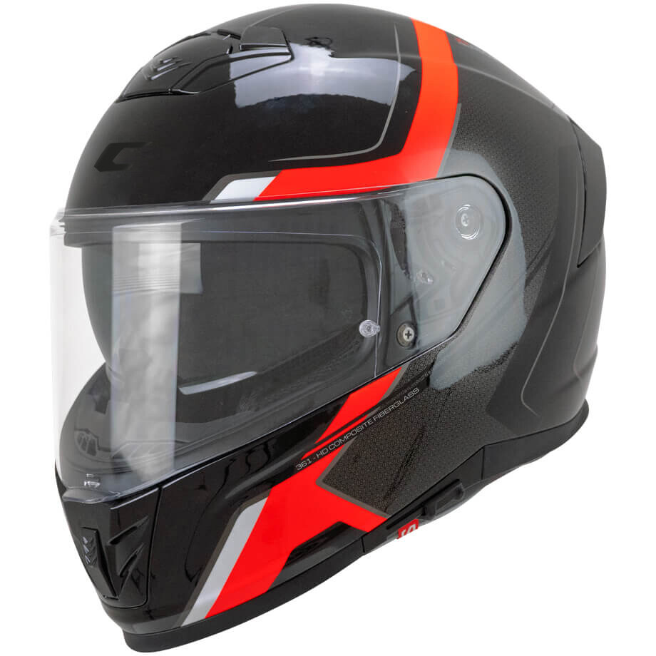 CGM 361X AVENT FIBRA RIDE Integralhelm für Motorräder, Schwarz/Fluoreszierendes Rot