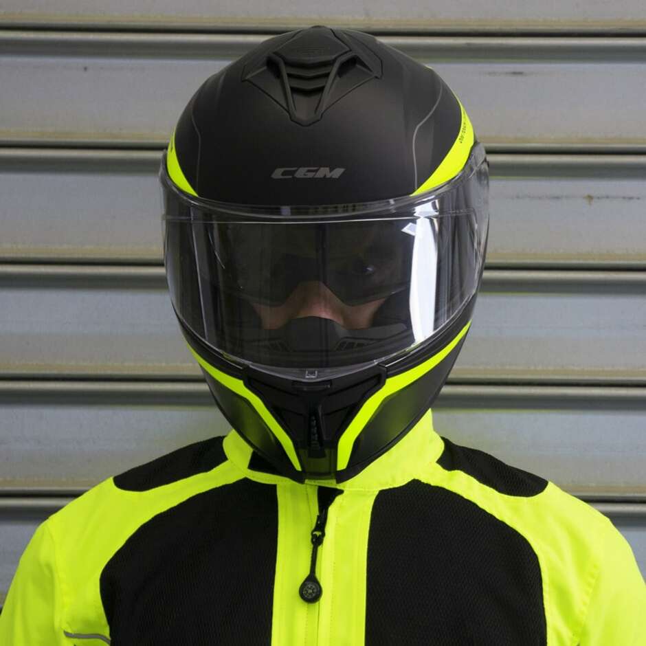 CGM 363X SHOT RUN Integral Motorcycle Helmet Black Matt fluo yellow