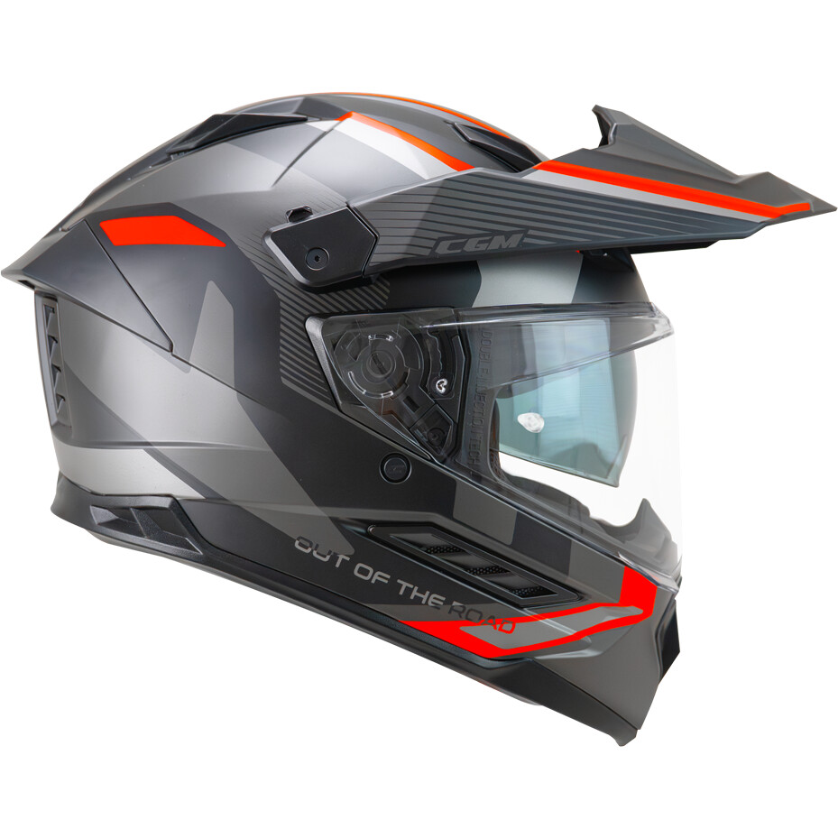 CGM 366G DUAL RANGER Full Face Motorcycle Helmet Black Fluorescent Red Matte