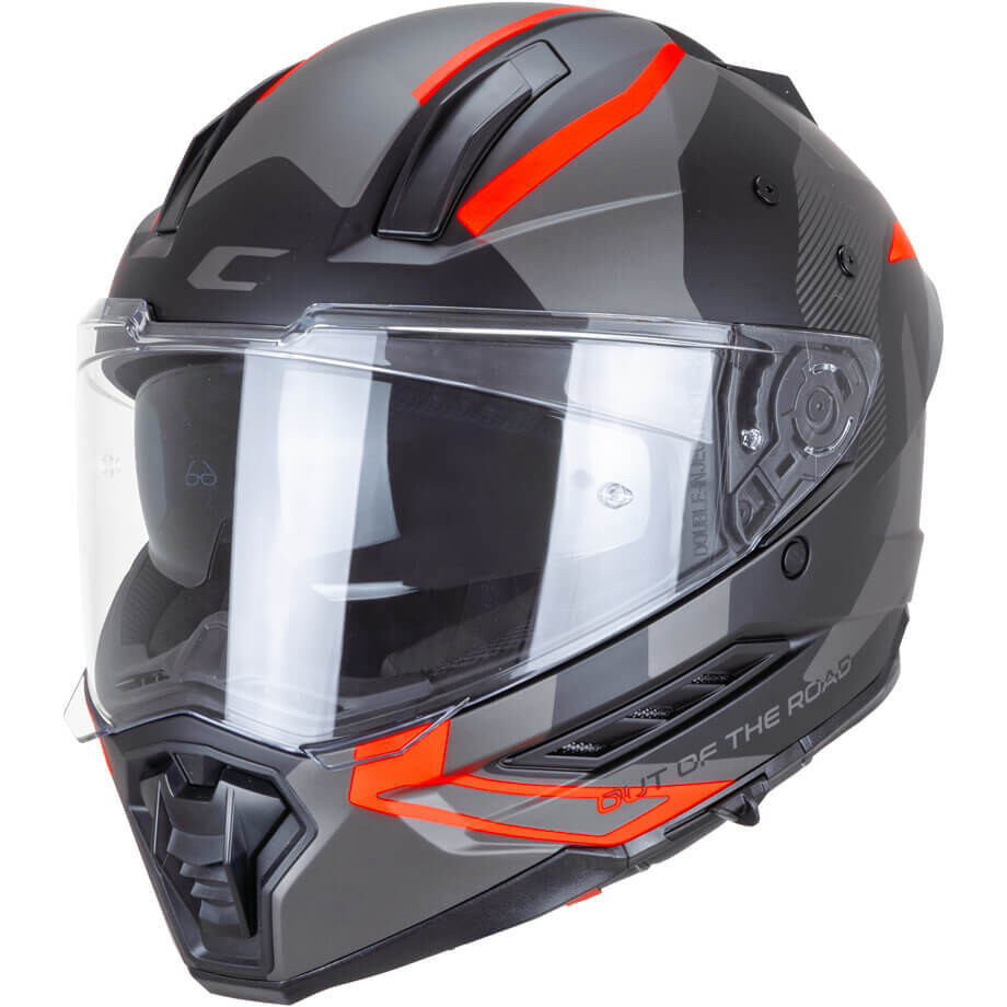 CGM 366G DUAL RANGER Full Face Motorcycle Helmet Black Fluorescent Red Matte