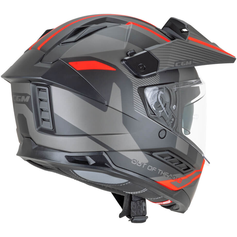 CGM 366G DUAL RANGER Full Face Motorcycle Helmet Black Fluorescent Red Matte
