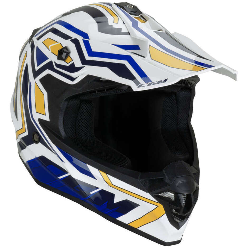 CGM 367G MUD-X FURY Full Face Motorcycle Helmet White Blue Yellow