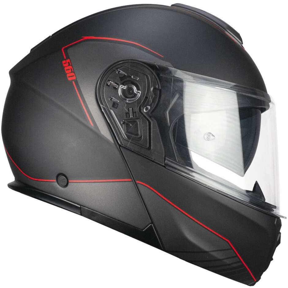 CGM 560G MAD RIDE Modular Motorcycle Helmet Black Matt Red