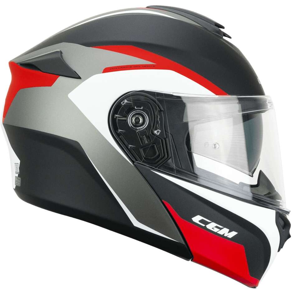 CGM 568G BER DRESDEN Modular Motorcycle Helmet Black Matt Red