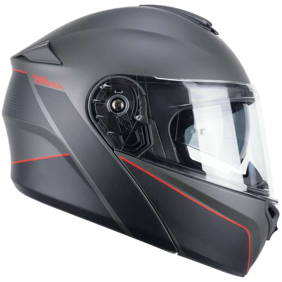 CGM 568X BER CITY Modular Motorcycle Helmet Satin Graphite Red