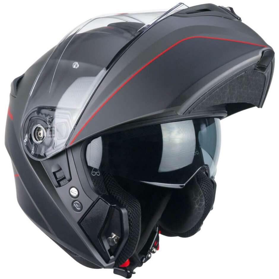 CGM 568X BER CITY Modular Motorcycle Helmet Satin Graphite Red