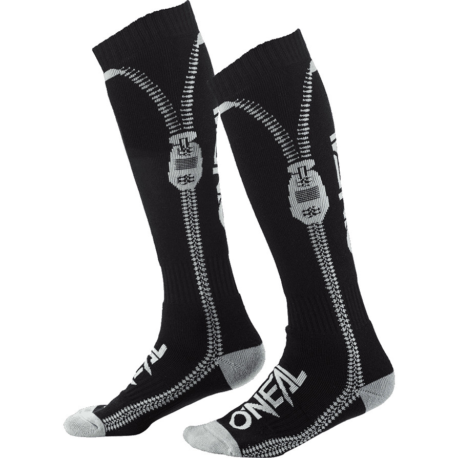 Chaussettes Longues Oneal Pro Mx Sock Moto Cross Enduro Mtb Zipper Noir Gris