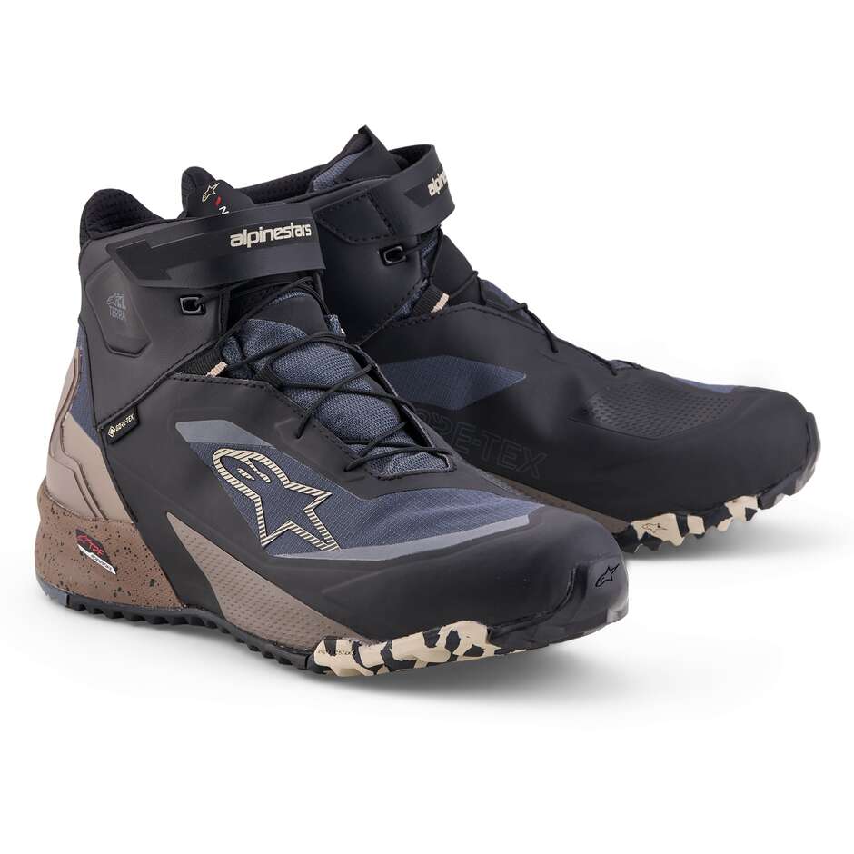 Chaussures de moto Alpinestars CR-X GORE-TEX Adventure, noir, gris foncé, beige
