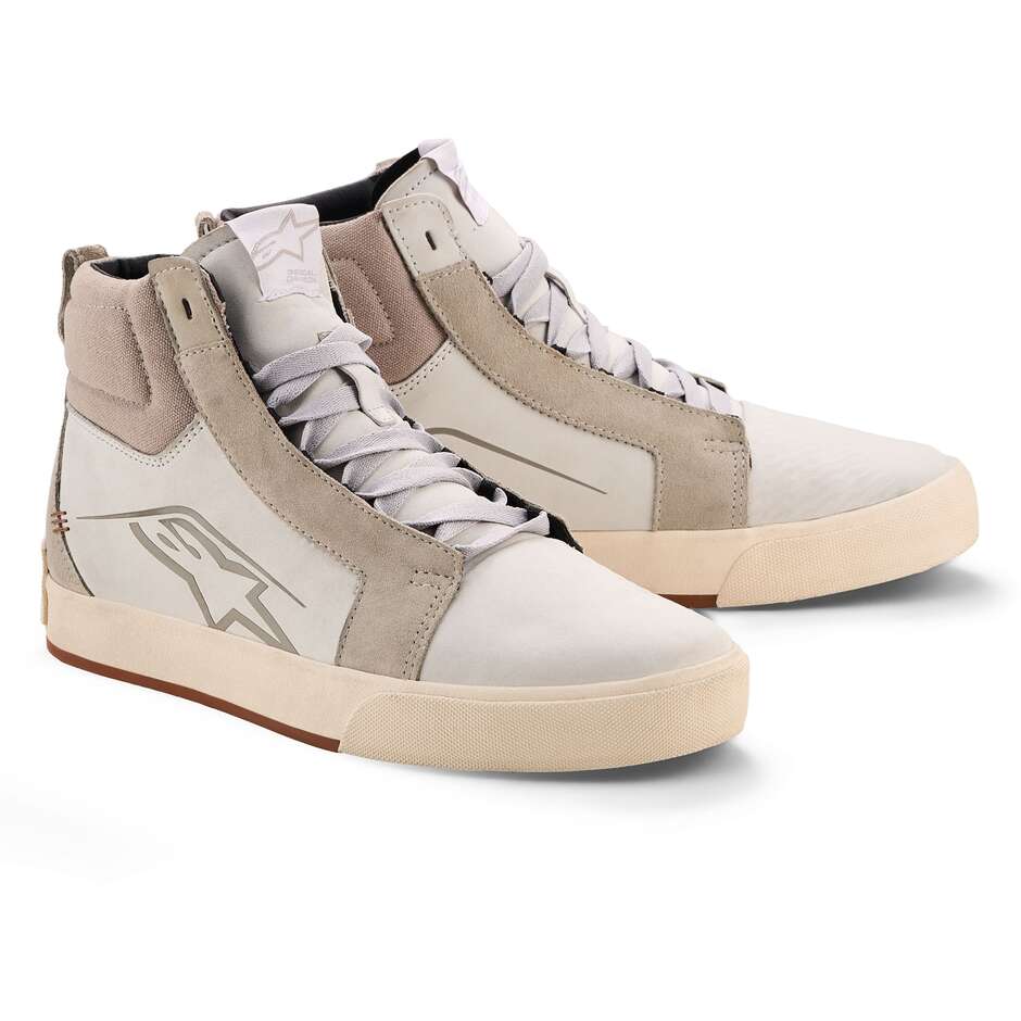Chaussures de moto Alpinestars RIDE-63 en cuir, caoutchouc gris clair/blanc cassé