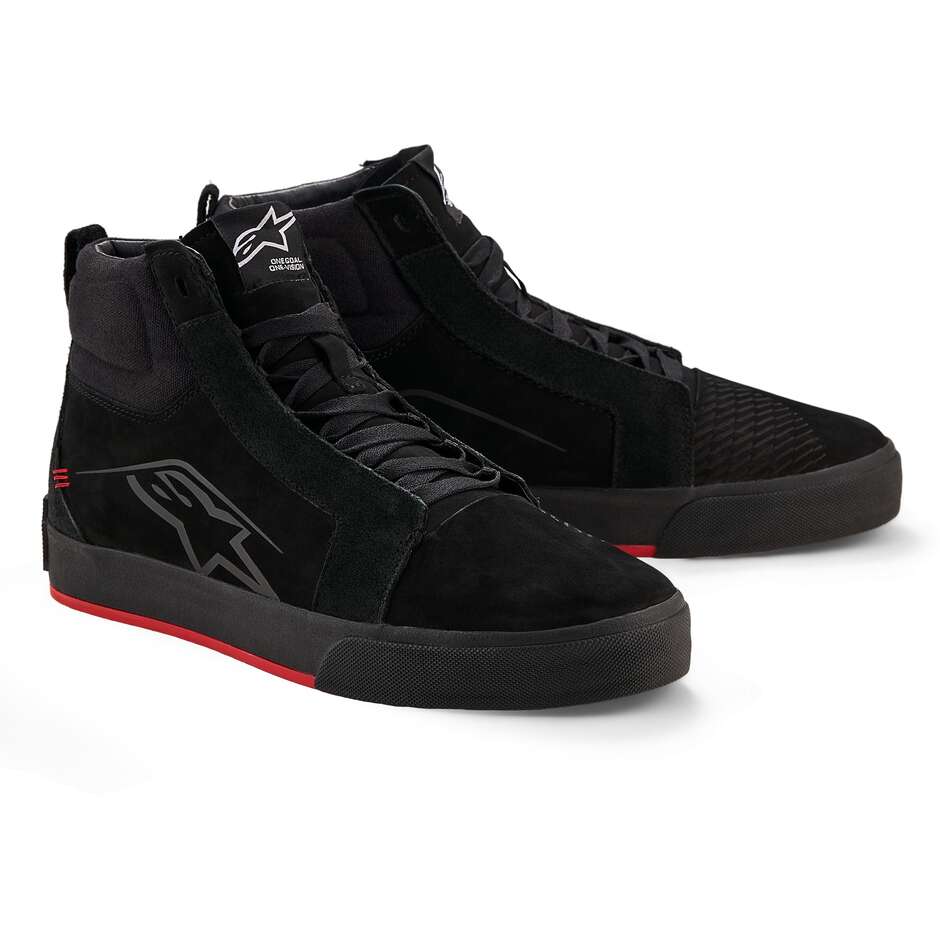 Chaussures de moto Alpinestars RIDE-63 en cuir noir et rouge vif