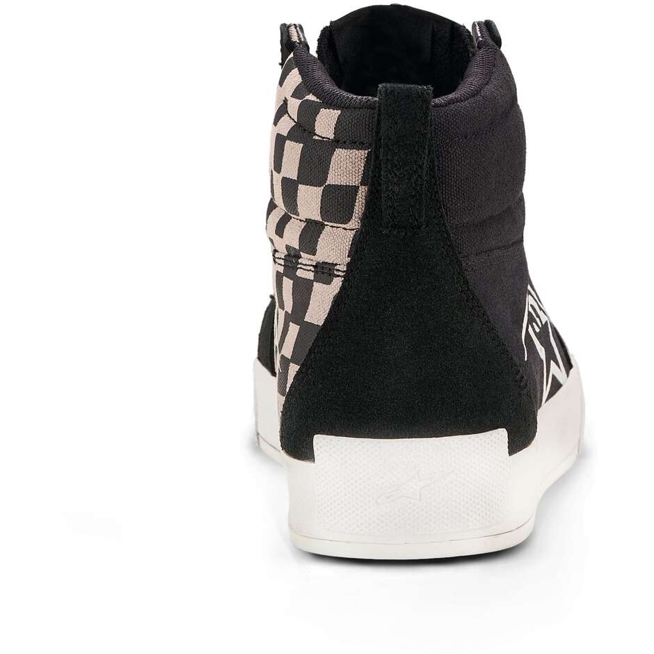 Chaussures de moto Alpinestars RIDE-63 en toile, noires et grises à carreaux.
