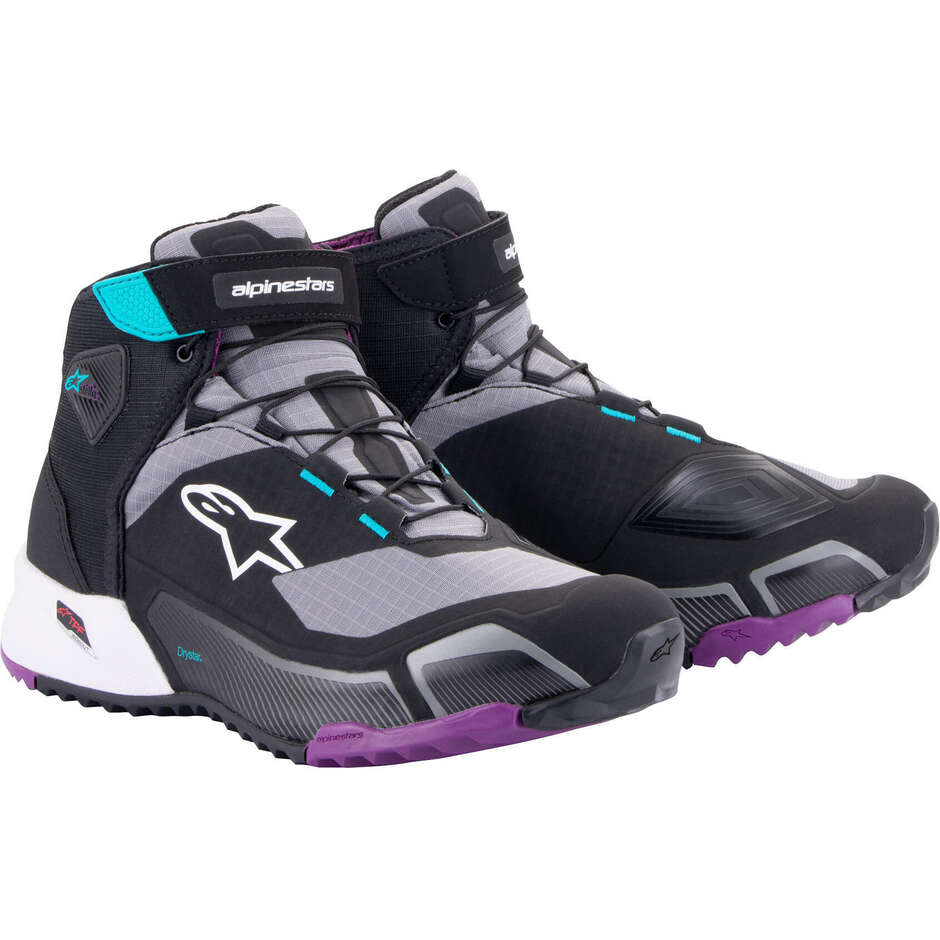 Chaussures Moto Alpinestars CR-X DRYSTAR FEMME Gris Noir Vert Aqua