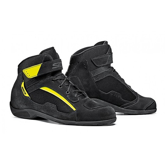 Chaussures Moto Sidi DUNA Touring Suede Leather Noir Jaune Fluo