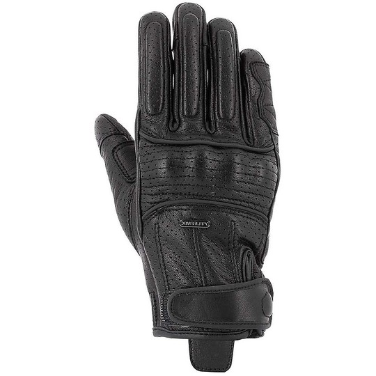 Chevauchement des gants de moto en cuir personnalisés perforés noirs lisses