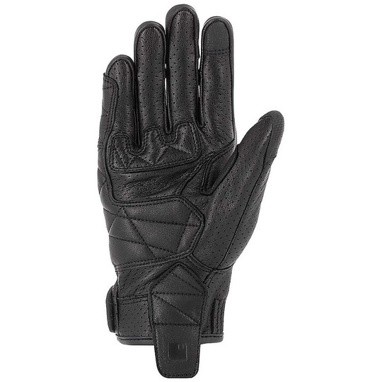 Chevauchement des gants de moto en cuir personnalisés perforés noirs lisses