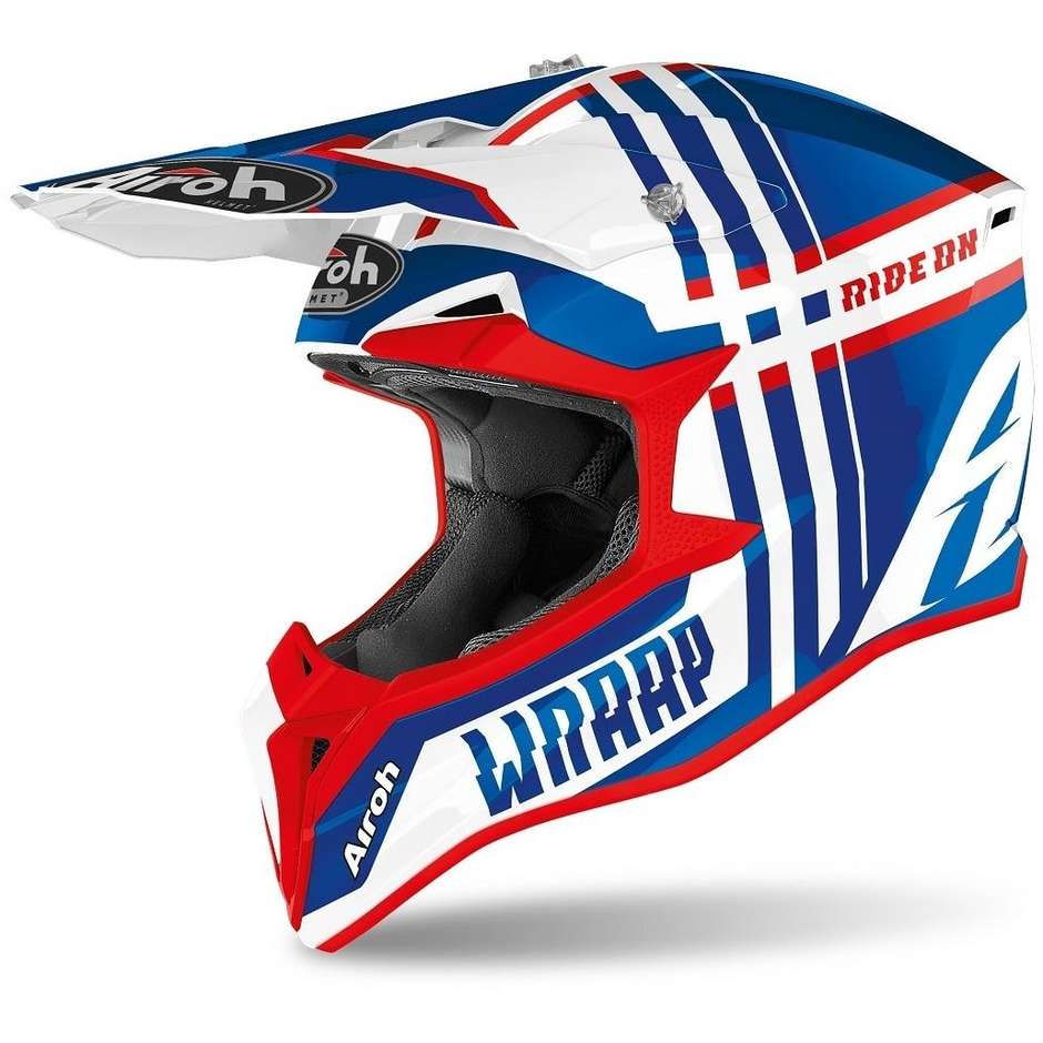 Child Helmet Moto Cross Enduro Airoh WRAAP YOUTH Broken Blue Red Glossy