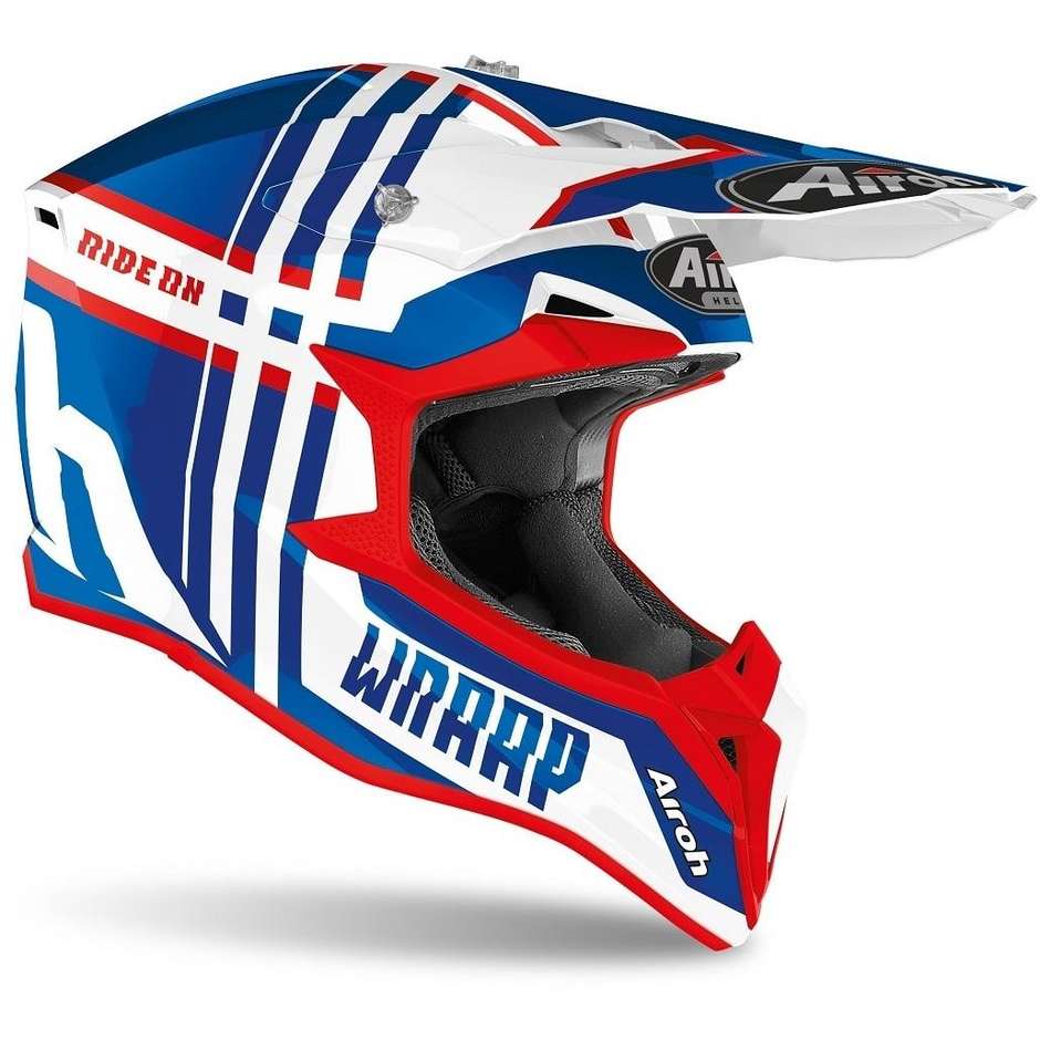 Child Helmet Moto Cross Enduro Airoh WRAAP YOUTH Broken Blue Red Glossy