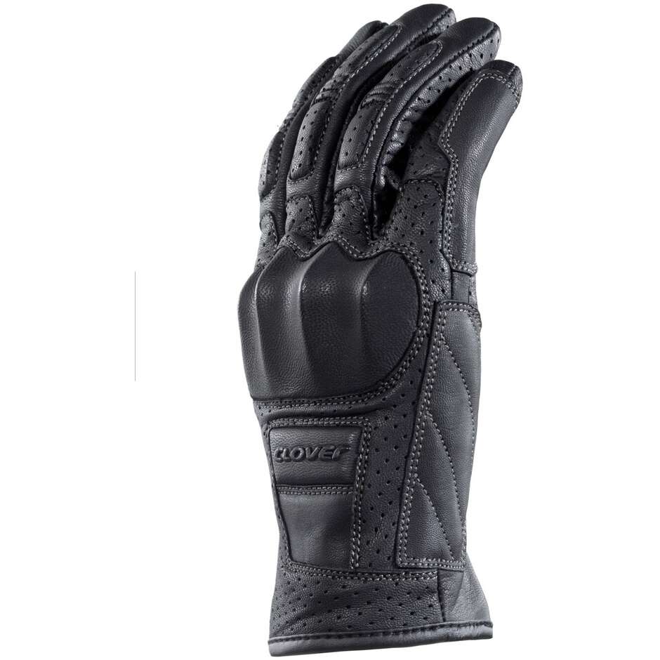 Clover KVS-2 Leather Motorcycle Gloves Black