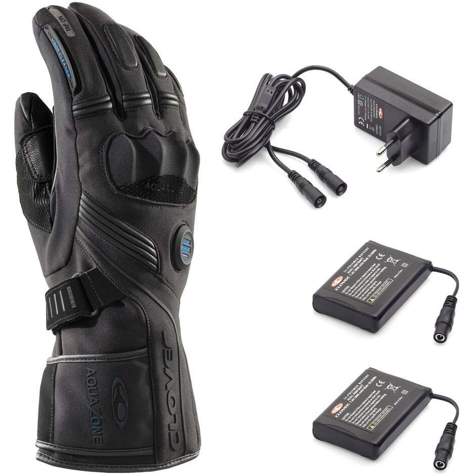 Clover POLAR-2 WP KIT VERSION Heated Motorcycle Gloves Kit, Black (Batteries and Charger Included)