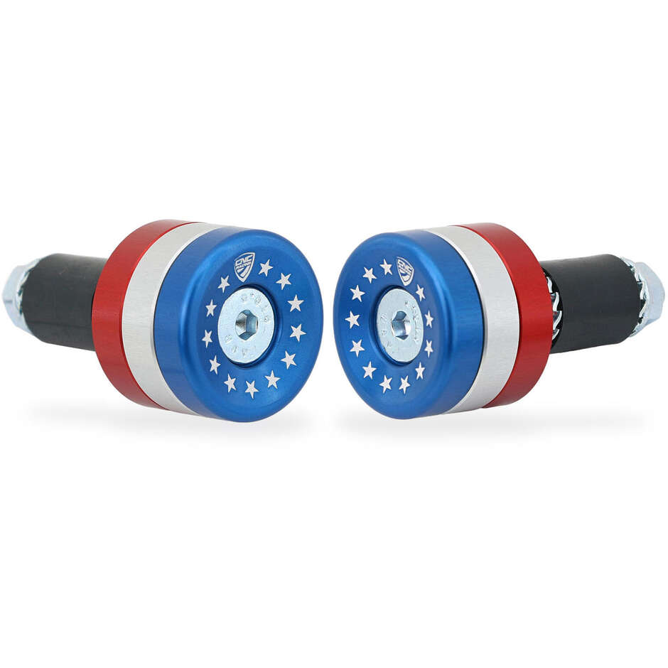 CM242 "Stars and Stripes" CNC Racing Blue Handlebar End Weights