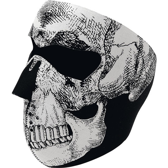 Collare Maschera Moto Zanheadgear Full Face Mask Teschio Bianco e Nero