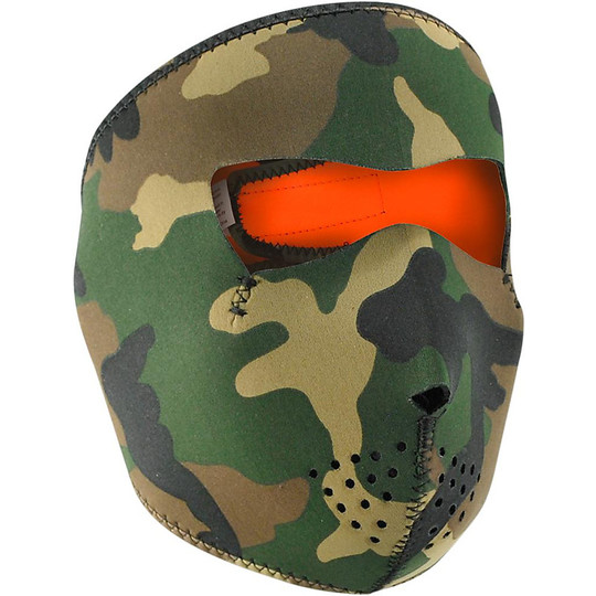 Collare Maschera Moto Zanheadgear Full Face Mimetico Woodland Arancio