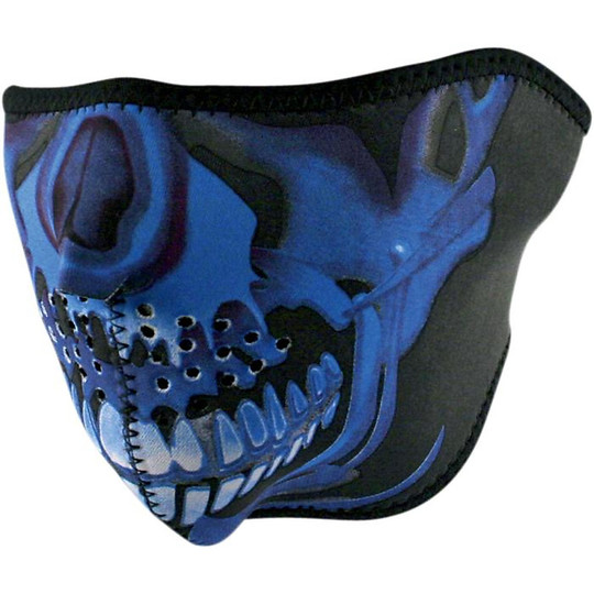 Collare Maschera Moto Zanheadgear Half Face Mask Teschio Blu Cromato