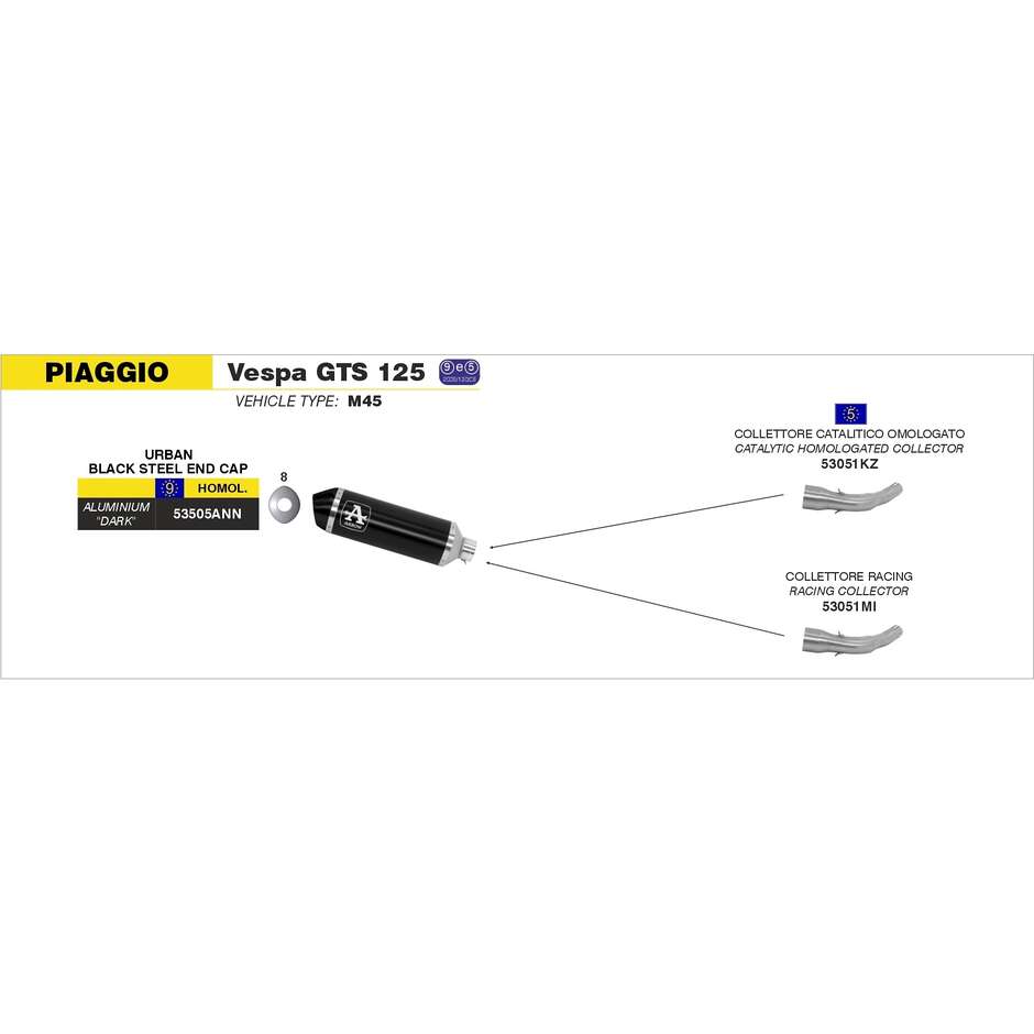 Collecteur d'échappement Arrow Racing pour échappement Urban pour Piaggio VESPA GTS 300i.e. / 125i.e. (08-16)