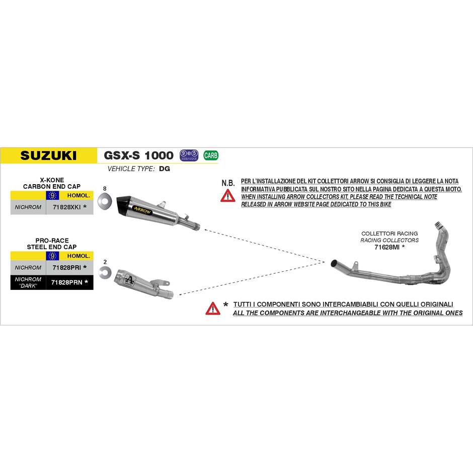 Collettori di Scarico Arrow racing Per Suzuki GSX-S 1000 / GSX-S 1000 S (19-20); GSX 1000 Katana (19-20) 