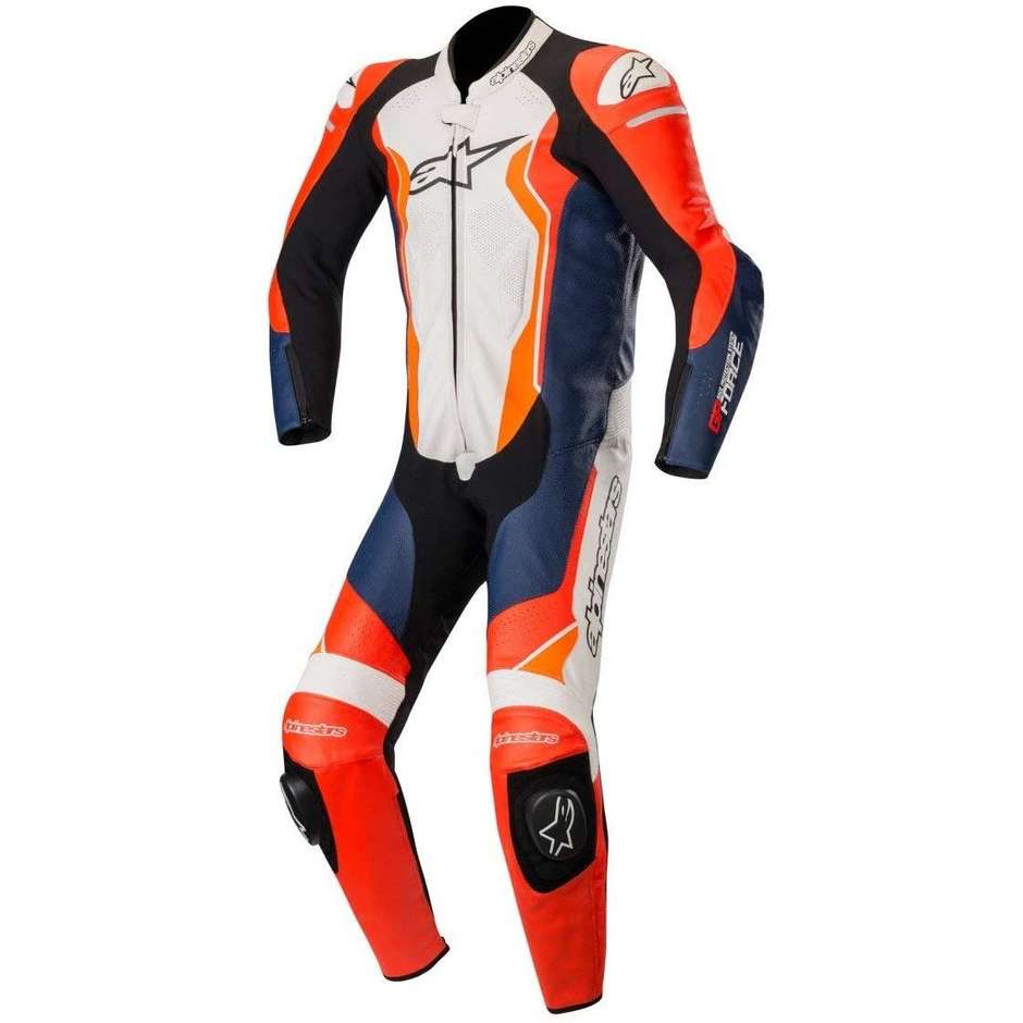 Combinaison de course de moto en cuir Alpinestars GP Force 1pc rouge noir blanc orange