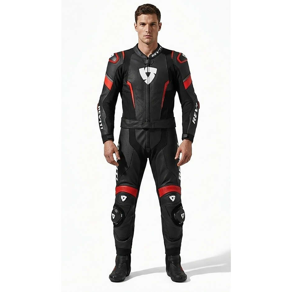 Combinaison de moto deux pièces Rev'it FIGHTER Noir/Rouge