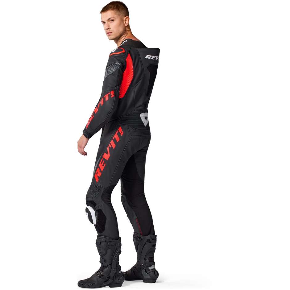 Combinaison de moto Rev'it Argon 3, noire et rouge fluo