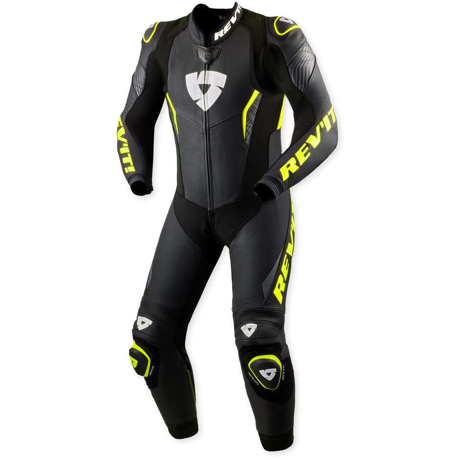 Combinaison de moto Rev'it Argon 3 une pièce, noire et jaune fluo