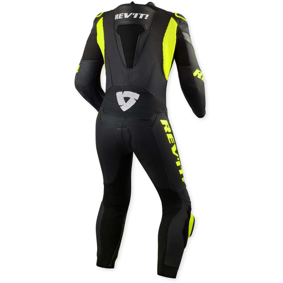 Combinaison de moto Rev'it Argon 3 une pièce, noire et jaune fluo
