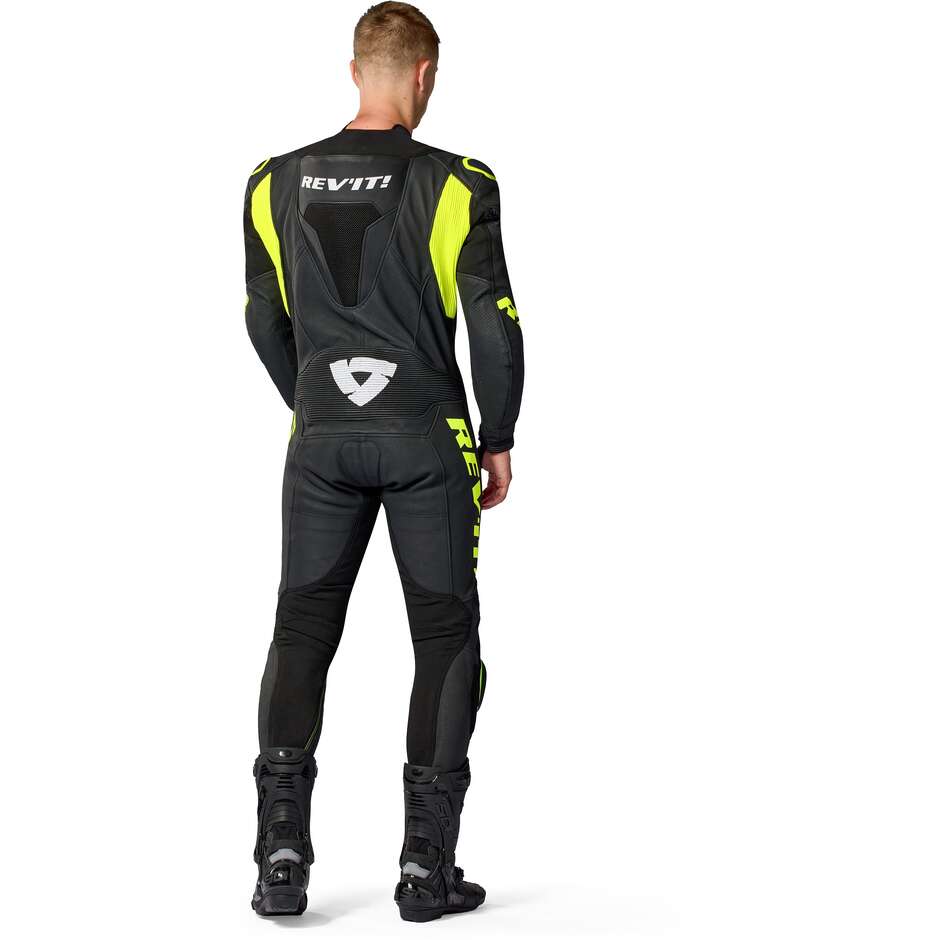 Combinaison de moto Rev'it Argon 3 une pièce, noire et jaune fluo