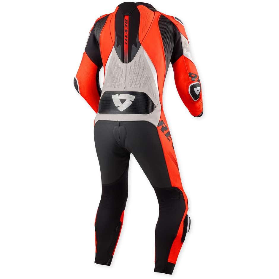 Combinaison de moto Rev'it Hyperspeed 3, gris clair et rouge fluo