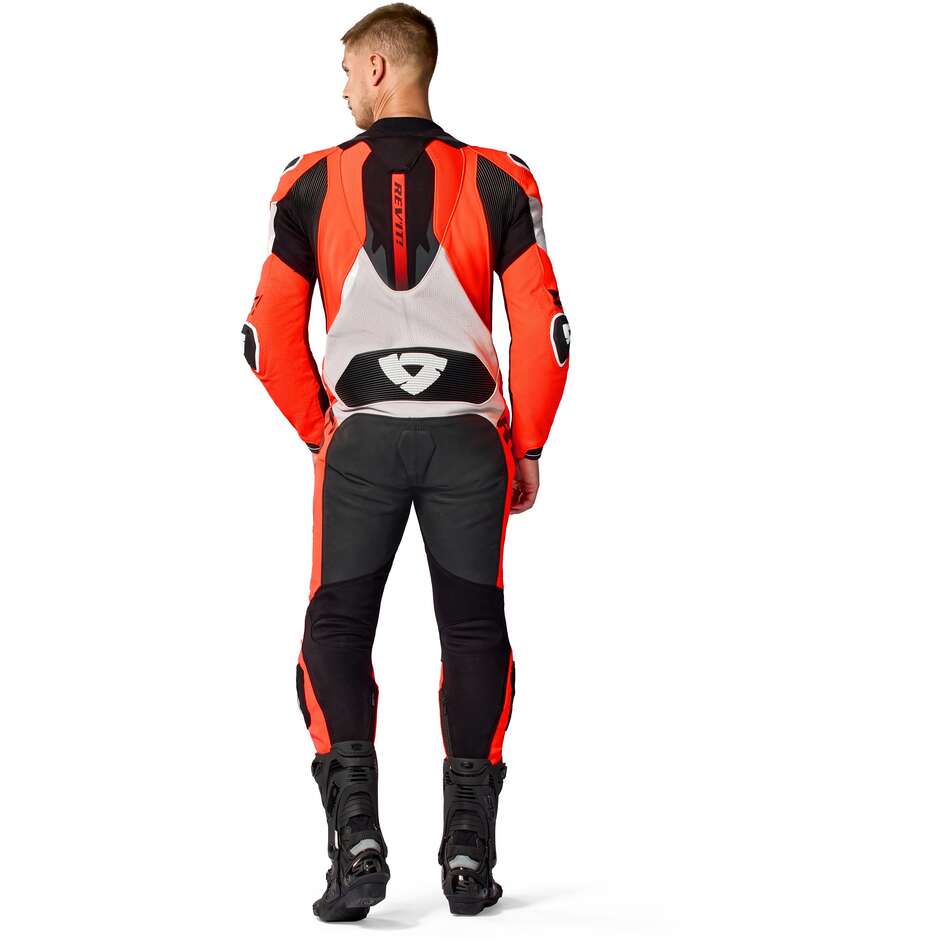 Combinaison de moto Rev'it Hyperspeed 3, gris clair et rouge fluo